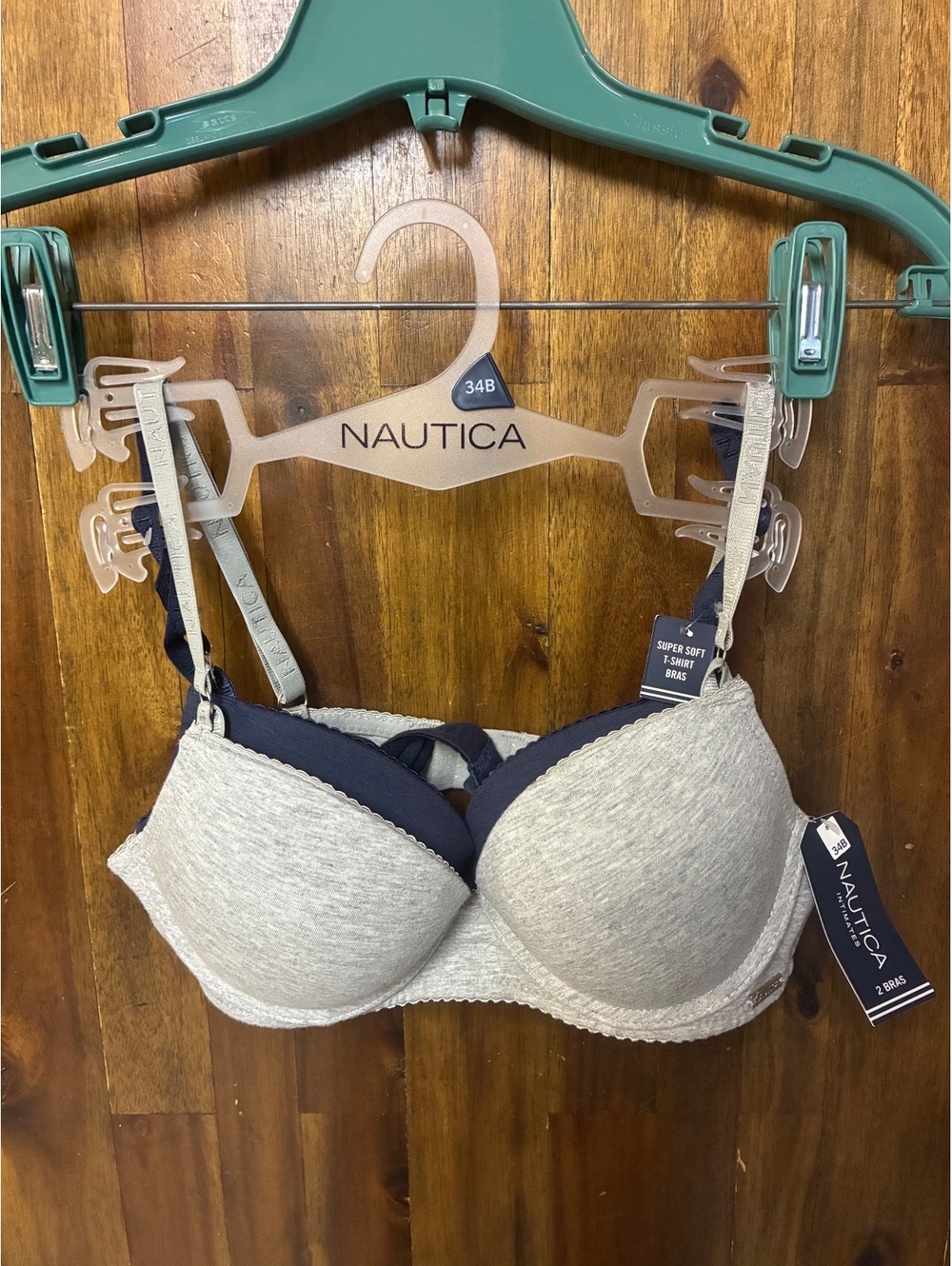 NWT Nautica Intimates 2-Pack Bras 34B Gray & Navy Everyday T-Shirt Bras